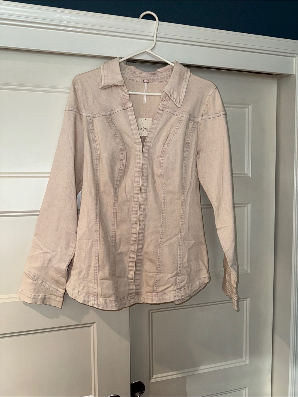 Free People Light Lavender/Cream Women's Button-Front Denim Shirt Jacket